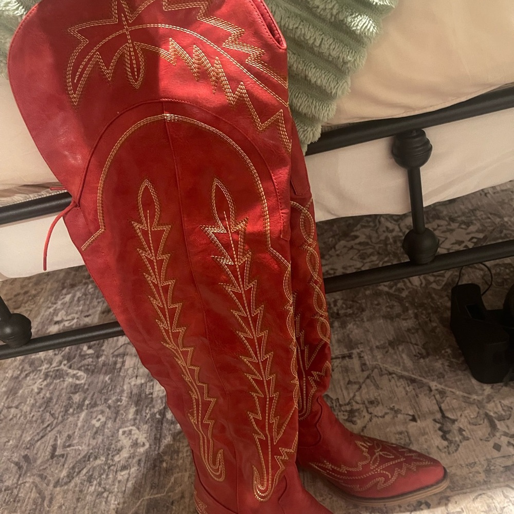 Red Embroidered Cowboy Boots